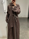 Mutedance 24 Autumn and Winter Collarless Belt Wool Coat MD-MD24FW39-BROWN